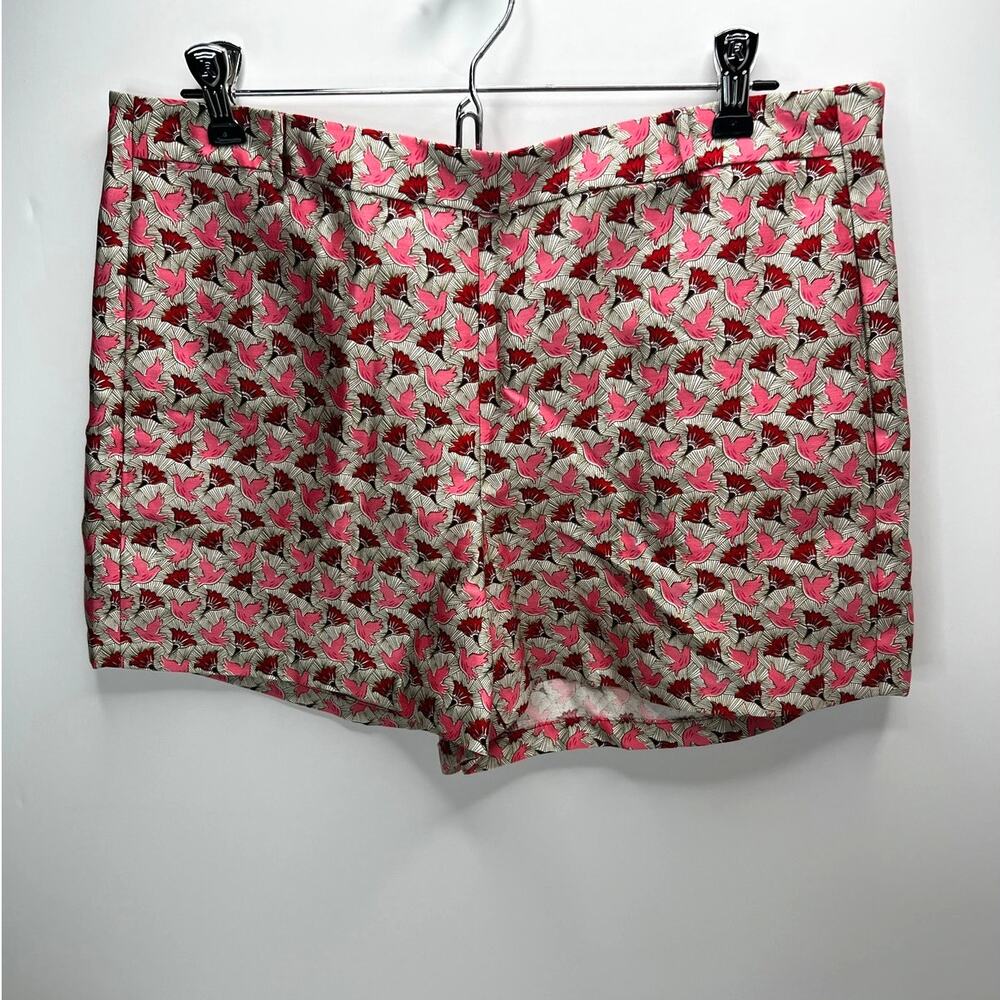 Tory Burch Bloom Doves Silk Gazar Dress Shorts High Rise Gray/Pink/Red Women 8